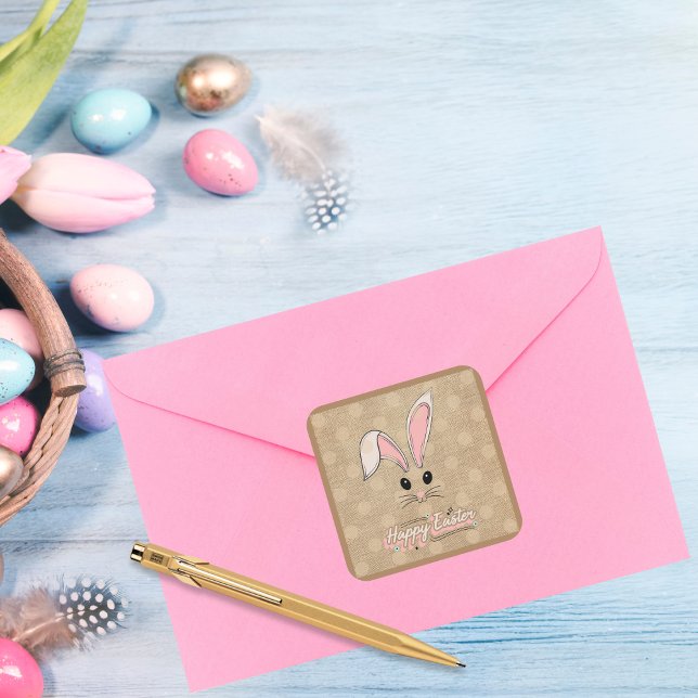 Happy Oaster Bunny Face Neutral Polka Dots Quadratischer Aufkleber (Von Creator hochgeladen)