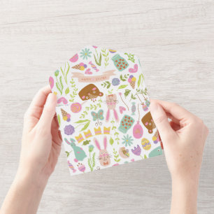 Happy Oaster Bunny Floral Pattern All In One Einladung