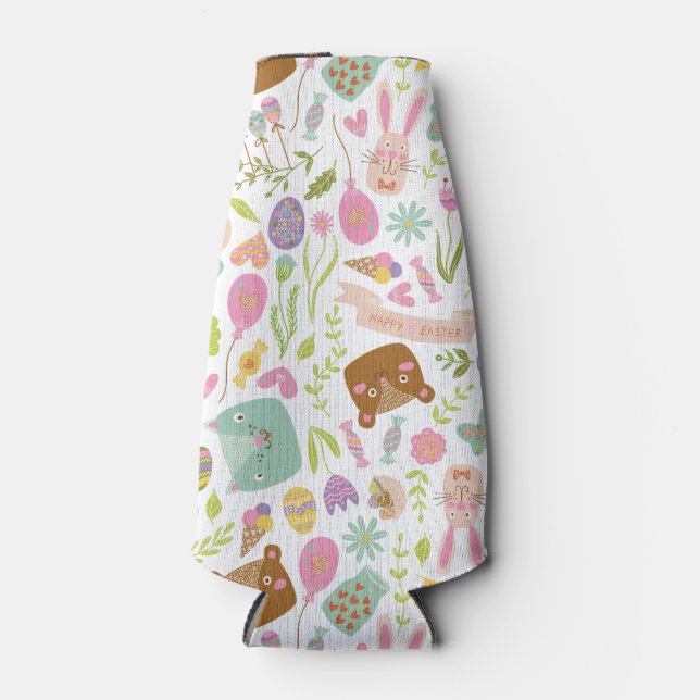 Happy Oaster Bunny Floral Pattern Flaschenkühler (Vorderseite)
