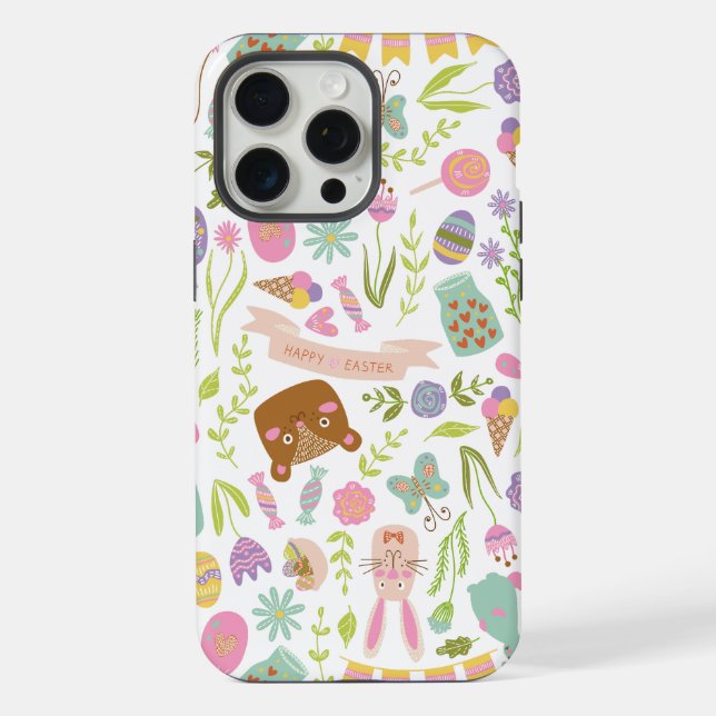 Happy Oaster Bunny Floral Pattern iPhone Hülle (Rückseite)