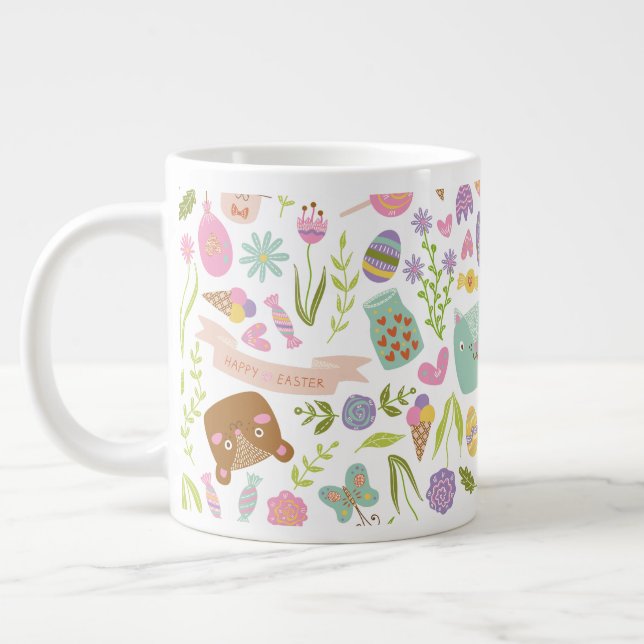 Happy Oaster Bunny Floral Pattern Jumbo-Tasse (Links)