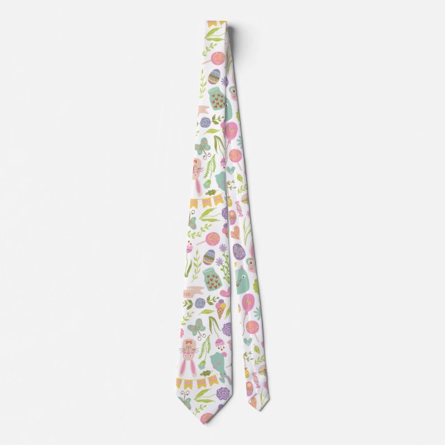 Happy Oaster Bunny Floral Pattern Krawatte (Vorderseite)
