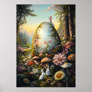 Happy Oaster Bunny Forest Rabbit Wall Art Poster