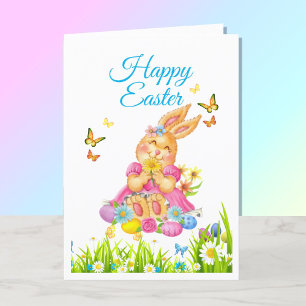 Happy Oaster Bunny Girl's Personalize Holiday Card Feiertagskarte
