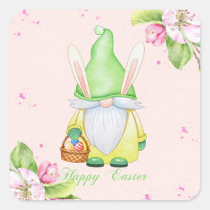 Happy Oaster Bunny Gnome Quadratischer Aufkleber