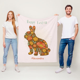 Happy Oaster Bunny Gold Glitzer Personalisiert Fleecedecke
