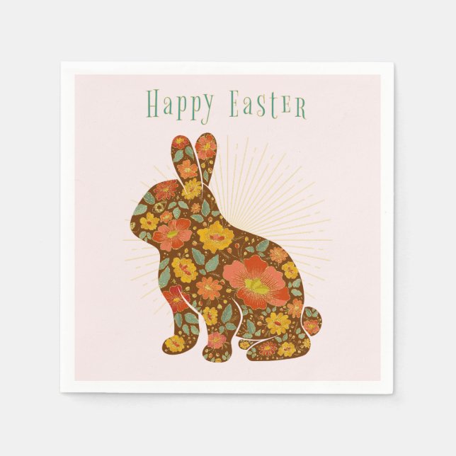 Happy Oaster Bunny Gold Pink farbenfroh Serviette (Vorderseite)
