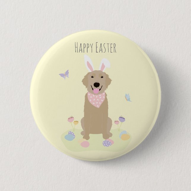 Happy Oaster Bunny Golden Retriever Button (Vorderseite)