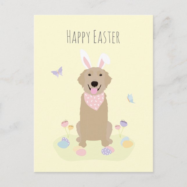 Happy Oaster Bunny Golden Retriever Postkarte (Vorderseite)