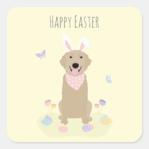 Happy Oaster Bunny Golden Retriever Quadratischer Aufkleber
