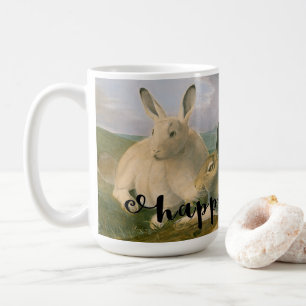 Happy Oaster Bunny Hare Couple Watercolor Vintag Tasse