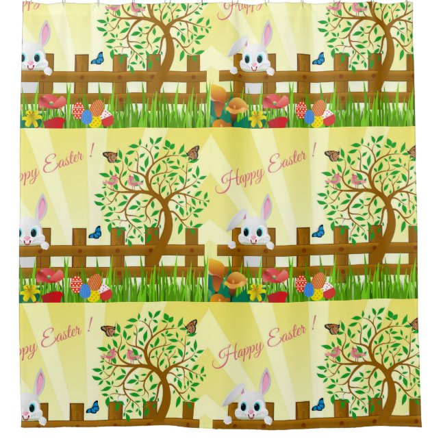 Happy Oaster Bunny Illustration Duschvorhang (Vorderseite)