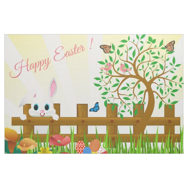 Happy Oaster Bunny Illustration Stoff (Yard (91,4 cm))