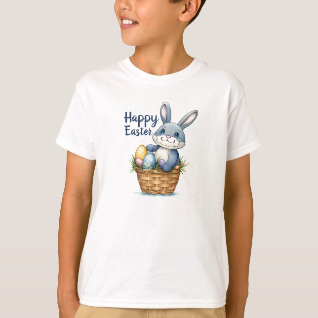 Happy Oaster, Bunny in Egg Basket Kids T - Shirt (Vorderseite)
