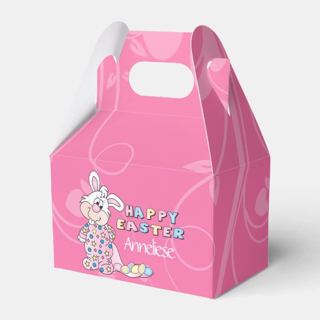 Happy Oaster Bunny in Hübsch rosa Gefallen Box Geschenkschachtel (Vorderseite)