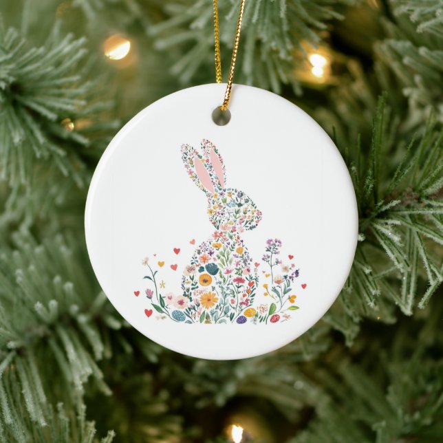 Happy Oaster Bunny Keramik Ornament (Baum)