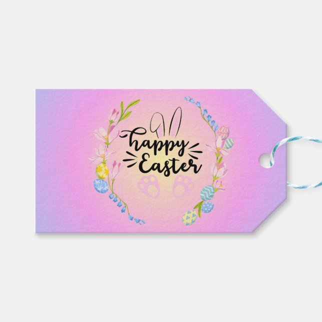 Happy Oaster Bunny Kontur Hübsch Pastel Geschenkanhänger (Vorderseite (Horizontal))