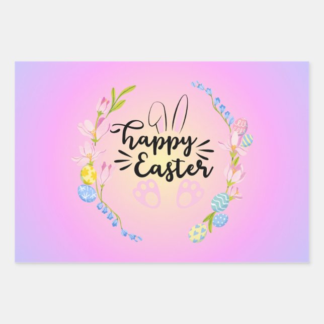 Happy Oaster Bunny Kontur Hübsch Pastel Geschenkpapier Set (Vorderseite)