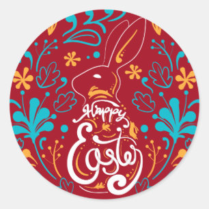 Happy Oaster Bunny, Künstlerisch Abstrakte Blüte,  Runder Aufkleber