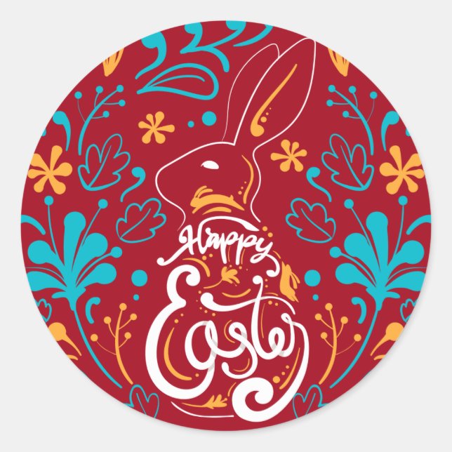 Happy Oaster Bunny, Künstlerisch Abstrakte Blüte,  Runder Aufkleber (Vorderseite)