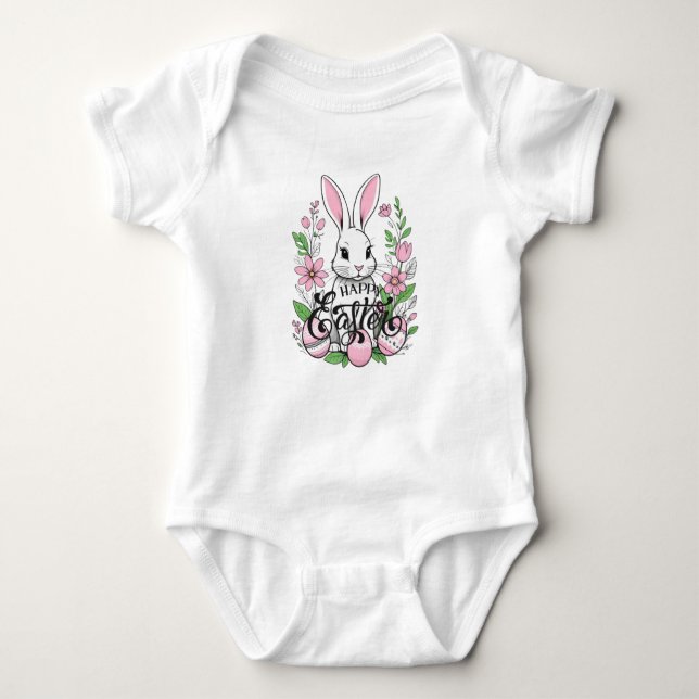 Happy Oaster Bunny (Light Pink) Baby Strampler (Vorderseite)