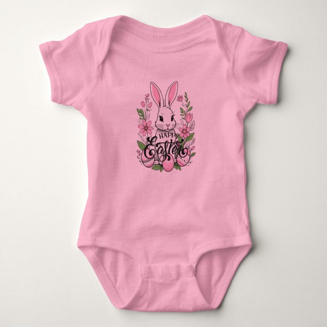 Happy Oaster Bunny (Light Pink) Baby Strampler (Vorderseite)