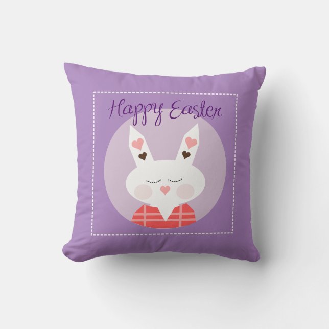 Happy Oaster Bunny Lila Throw Kissen (Vorderseite)