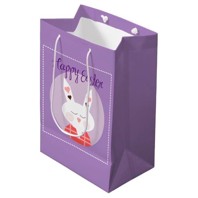 Happy Oaster Bunny Medium Geschenktasche Mittlere Geschenktüte (Vorderseite Schrägansicht)