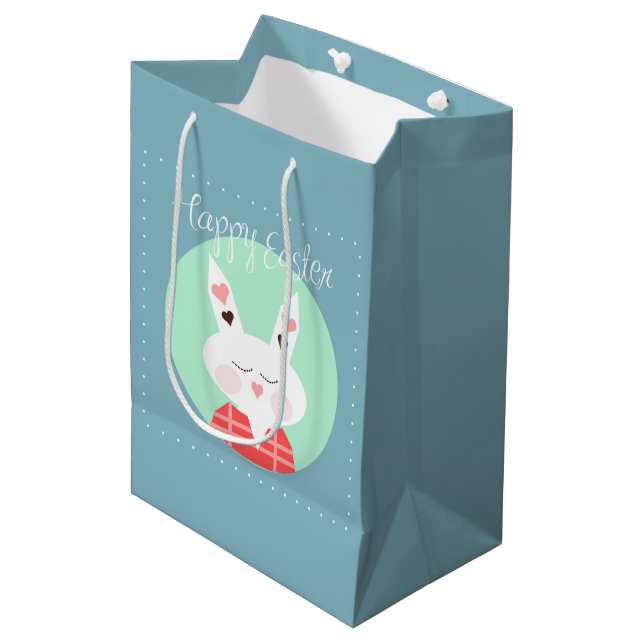 Happy Oaster Bunny Medium Geschenktasche Mittlere Geschenktüte (Vorderseite Schrägansicht)