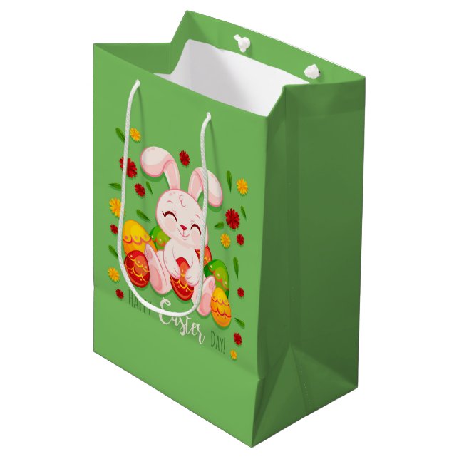 Happy Oaster Bunny Medium Geschenktasche Mittlere Geschenktüte (Vorderseite Schrägansicht)
