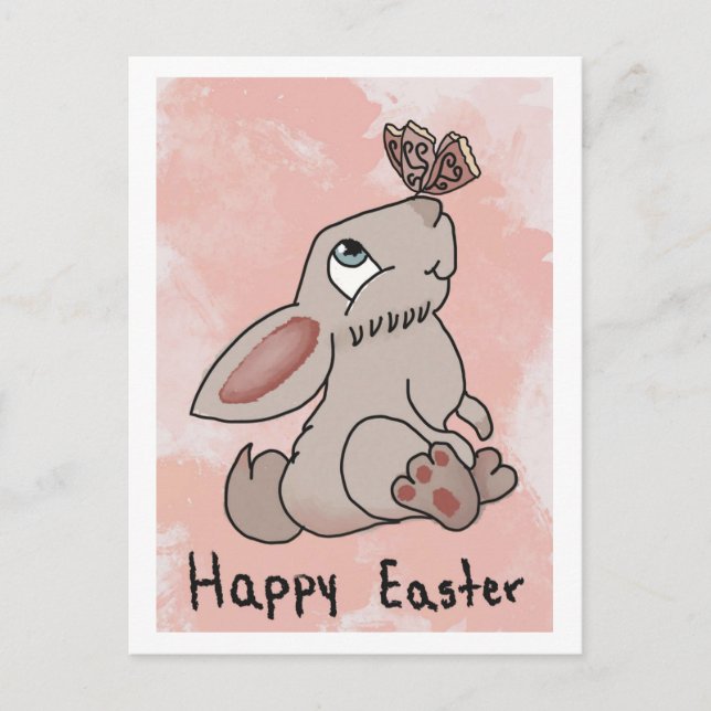 Happy Oaster Bunny mit Butterfly Postkarte (Vorderseite)