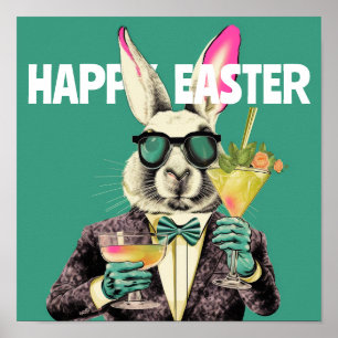 Happy Oaster Bunny mit Sonnenbrille Cocktails Funn Poster