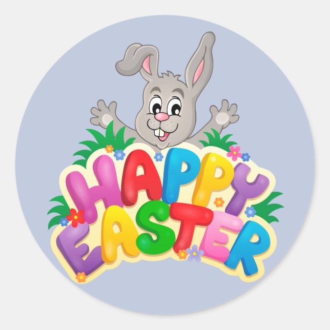 Happy Oaster Bunny mit Text Runder Aufkleber (Vorderseite)