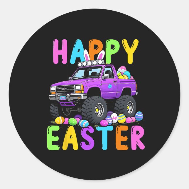 Happy Oaster Bunny Monter Truck Sonniger Wahnsinn Runder Aufkleber (Vorderseite)