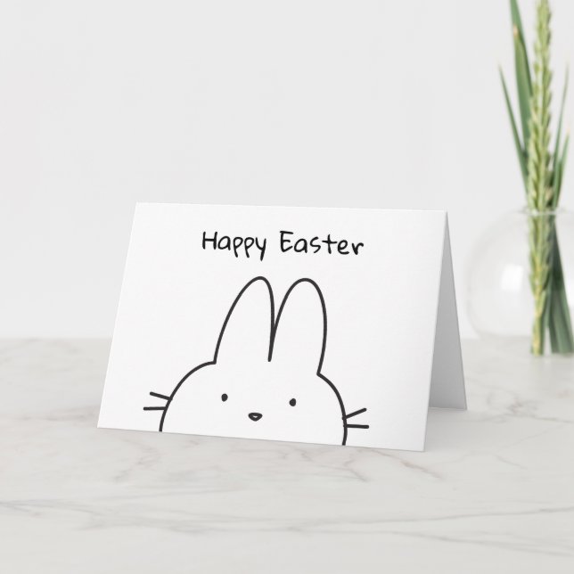 Happy Oaster Bunny Niedlich Einfach Schwarz und We Karte (Vorderseite)