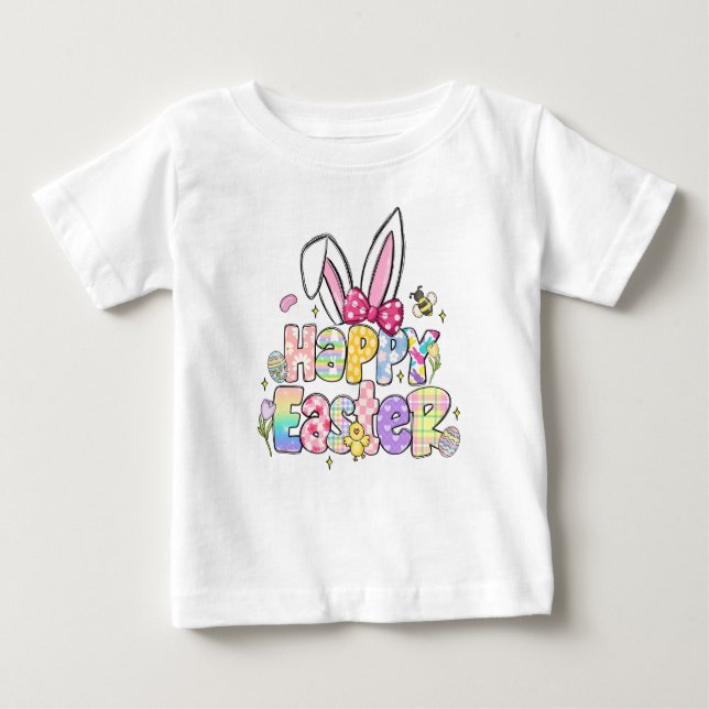 Happy Oaster Bunny Oars mit Coquette Bow Baby T-shirt (Vorderseite)