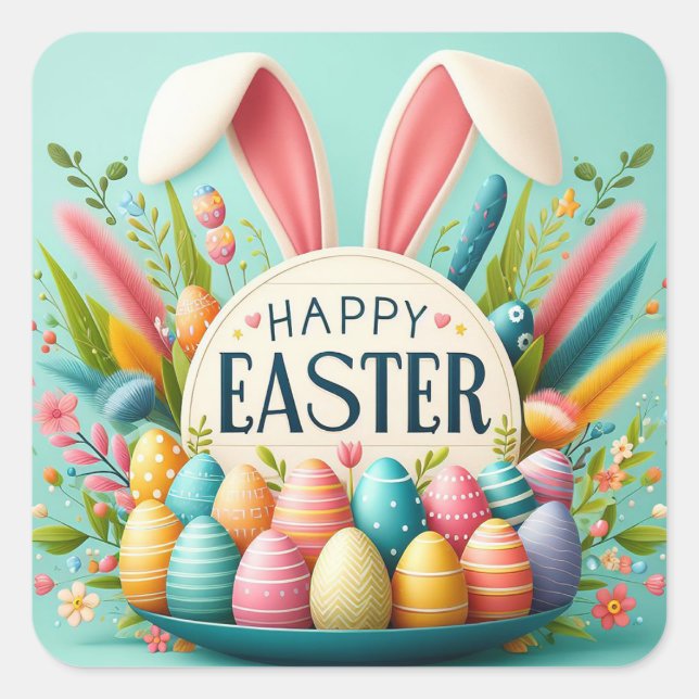 Happy Oaster Bunny Oars Quadratischer Aufkleber (Vorderseite)