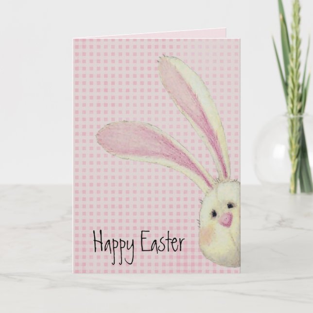 Happy Oaster Bunny on Gingham Karte (Vorderseite)