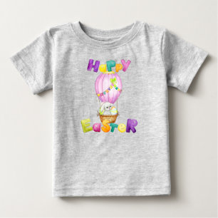 Happy Oaster Bunny Pastel Watercolor Ballon Baby T-shirt