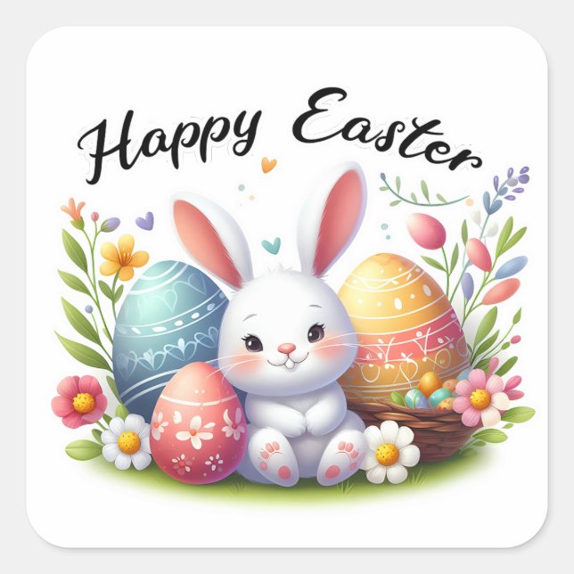 Happy Oaster Bunny Quadratischer Aufkleber (Vorderseite)