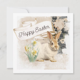 Happy Oaster Bunny Rabbit Daffodil Vintag Collage Feiertagskarte