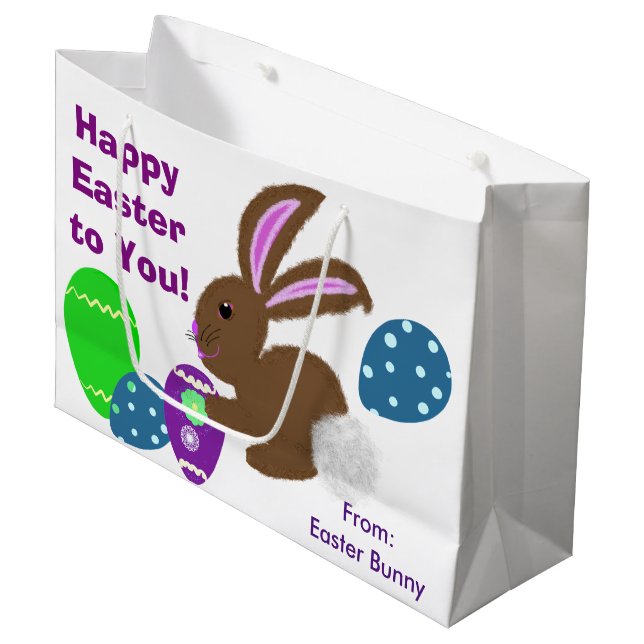 Happy Oaster Bunny Rabbit dekorierte Eier Große Geschenktüte (Vorderseite Schrägansicht)