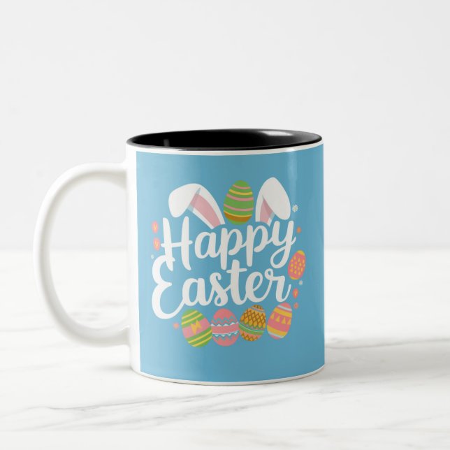 Happy Oaster Bunny Rabbit Egg Holiday Zweifarbige Tasse (Links)