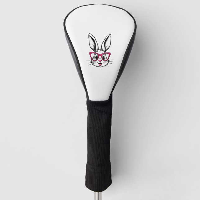 Happy Oaster Bunny Rabbit Face mit Brille Golf Headcover (Vorderseite)