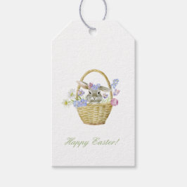 Happy Oaster Bunny Rabbit in einem Korb Frühjahr Geschenkanhänger