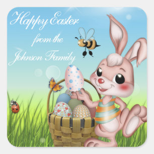Happy Oaster Bunny Rabbit Quadratischer Aufkleber