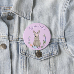 Happy Oaster Bunny Rabbit und Blume Button