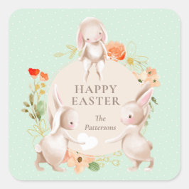 Happy Oaster Bunny Rabbits Personalisiert Quadratischer Aufkleber