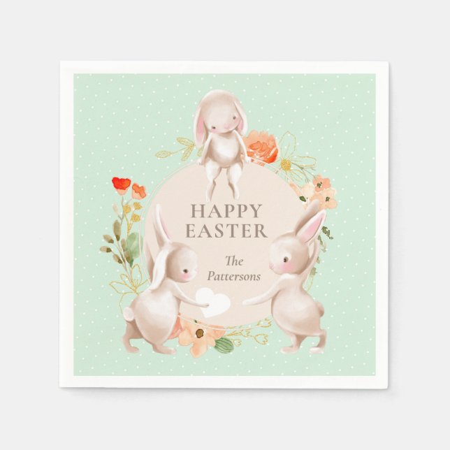 Happy Oaster Bunny Rabbits Personalisiert Serviette (Vorderseite)