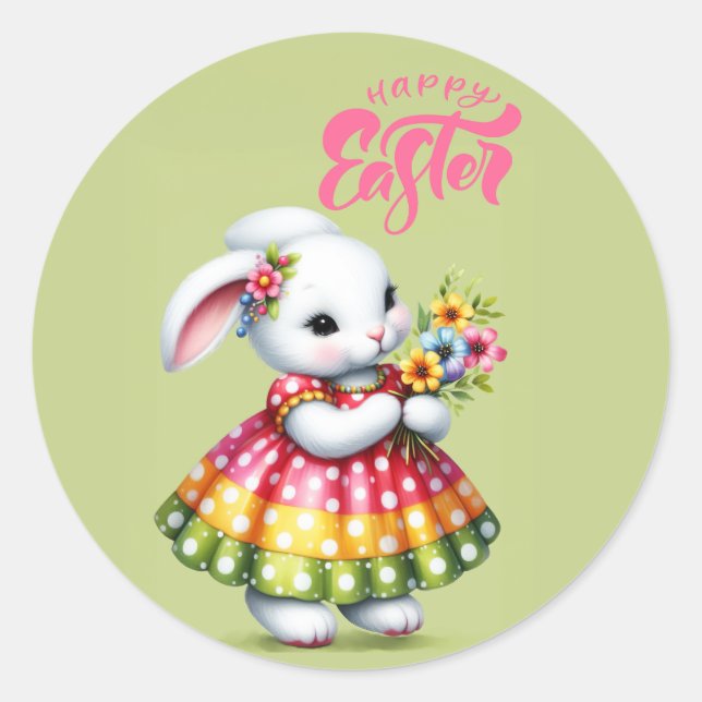 Happy Oaster Bunny Runder Aufkleber (Vorderseite)